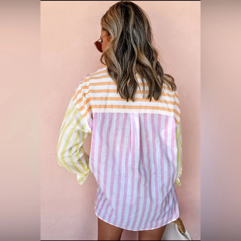 Kayla- striped contrast collar long sleeve top - Picture 2 of 2